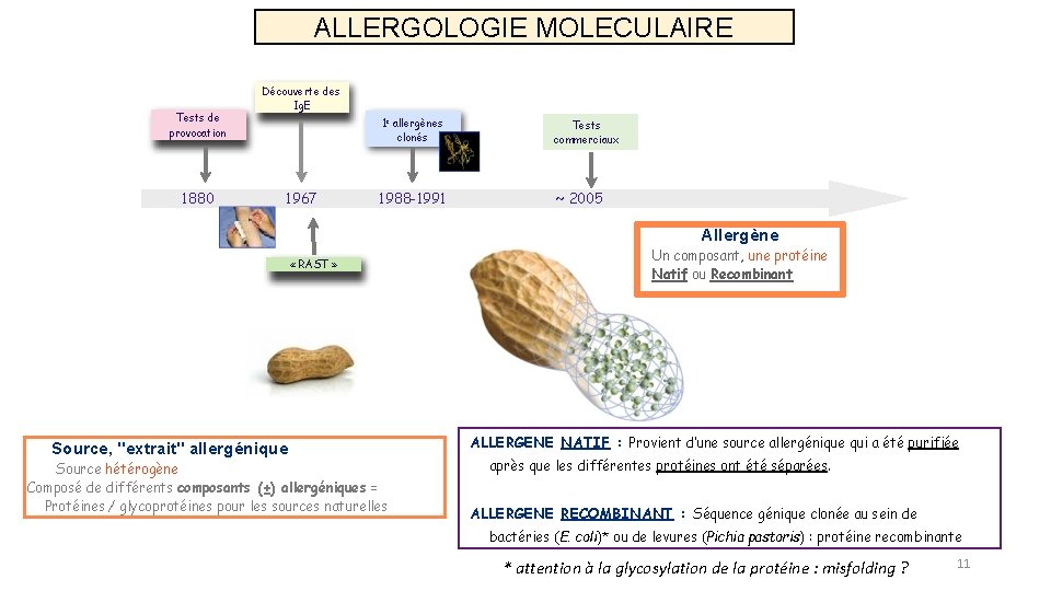 ALLERGOLOGIE MOLECULAIRE Tests de provocation 1880 Découverte des Ig. E 1967 1 e allergènes