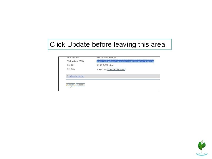 Click Update before leaving this area. 