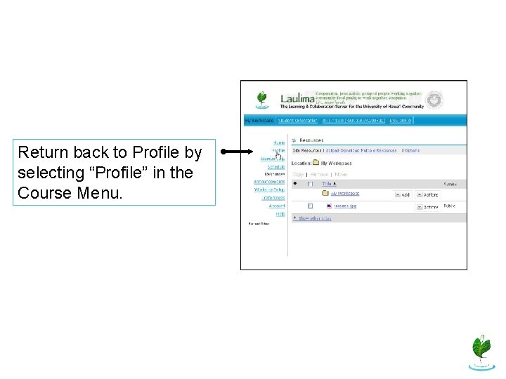 Return back to Profile by selecting “Profile” in the Course Menu. 