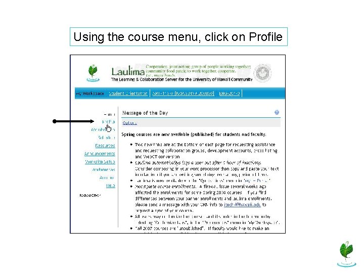 Using the course menu, click on Profile 