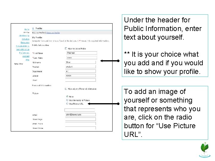 Under the header for Public Information, enter text about yourself. ** It is your