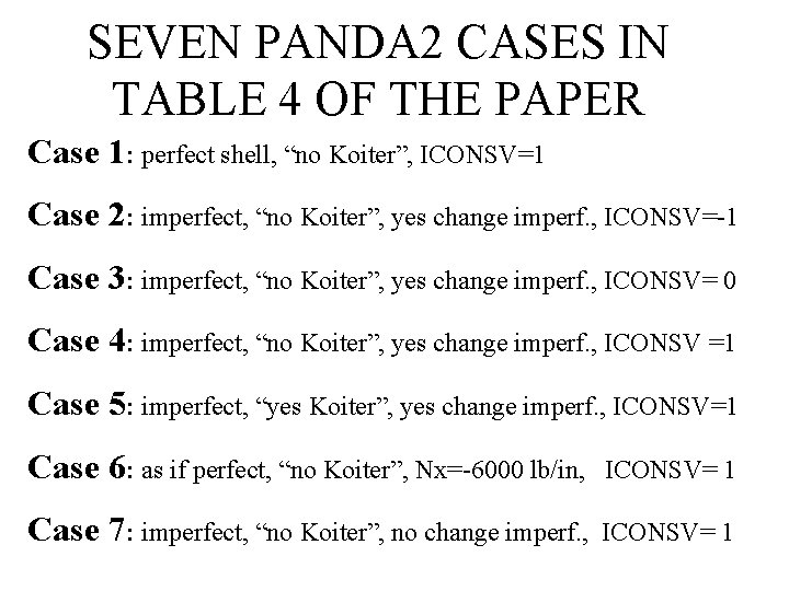 SEVEN PANDA 2 CASES IN TABLE 4 OF THE PAPER Case 1: perfect shell,