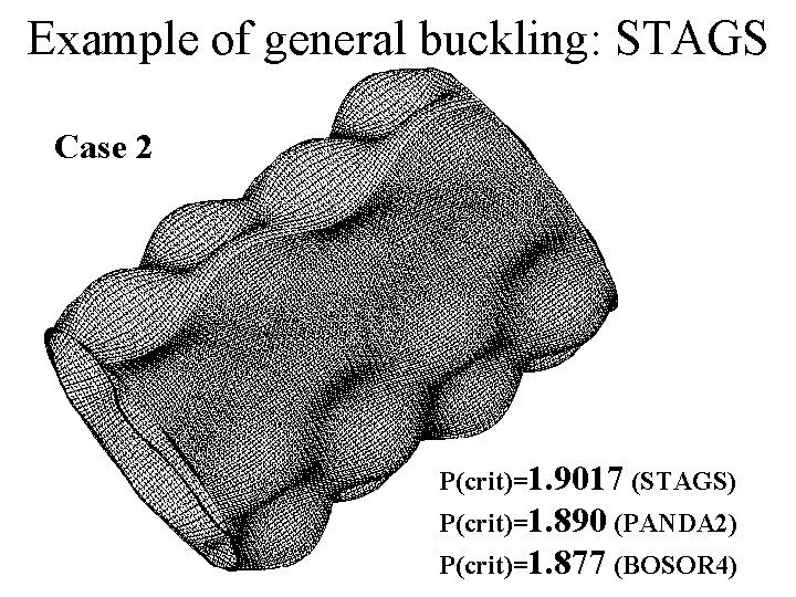 Example of general buckling: STAGS Case 2 P(crit)=1. 9017 (STAGS) P(crit)=1. 890 (PANDA 2)