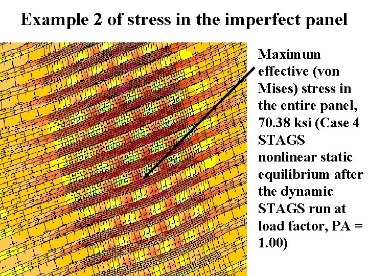 Example 2 of stress in the imperfect panel Maximum effective (von Mises) stress in