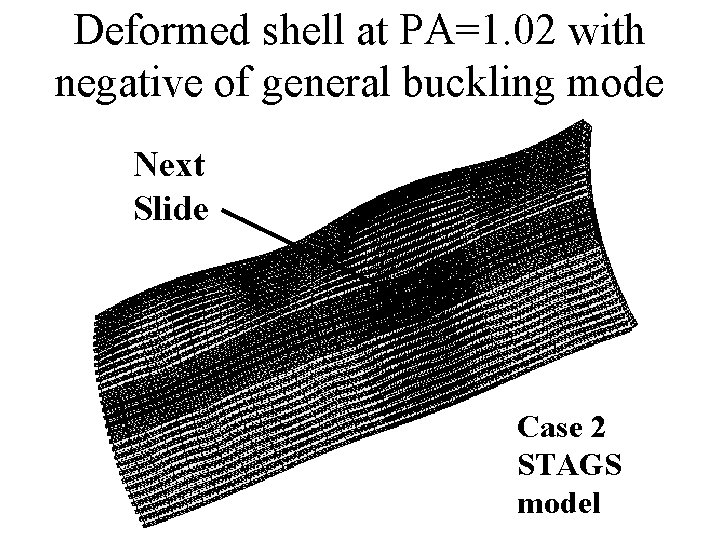 Deformed shell at PA=1. 02 with negative of general buckling mode Next Slide Case