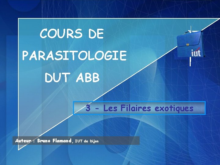 COURS DE PARASITOLOGIE DUT ABB 3 - Les Filaires exotiques Auteur : Bruno Flamand,