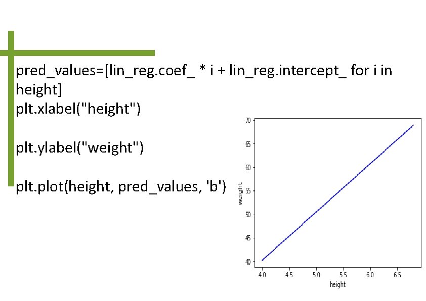 pred_values=[lin_reg. coef_ * i + lin_reg. intercept_ for i in height] plt. xlabel("height") plt.