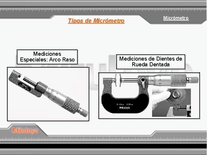 Tipos de Micrómetro Mediciones Especiales: Arco Raso Micrómetro Mediciones de Dientes de Rueda Dentada