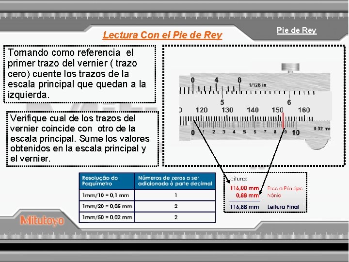 Lectura Con el Pie de Rey Tomando como referencia el primer trazo del vernier