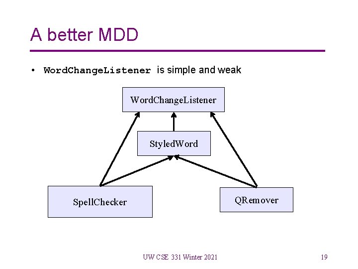A better MDD • Word. Change. Listener is simple and weak Word. Change. Listener