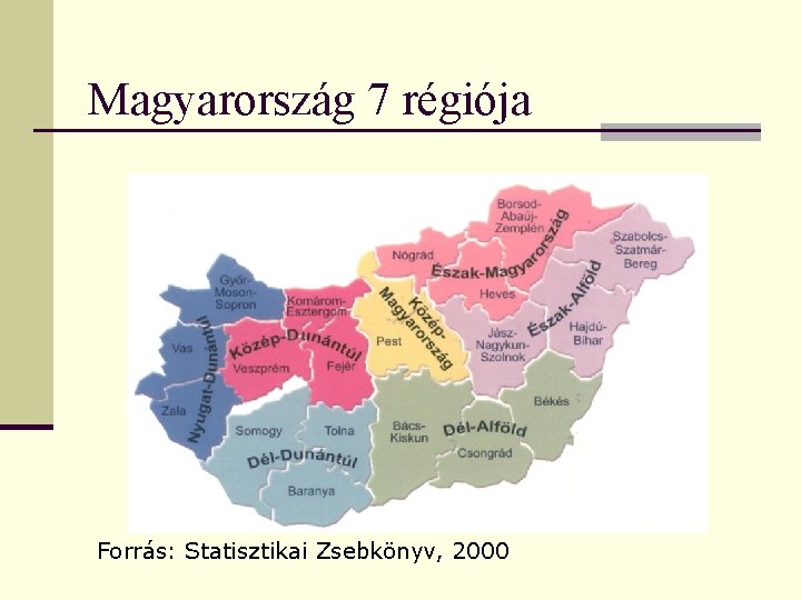 Magyarország 7 régiója Forrás: Statisztikai Zsebkönyv, 2000 