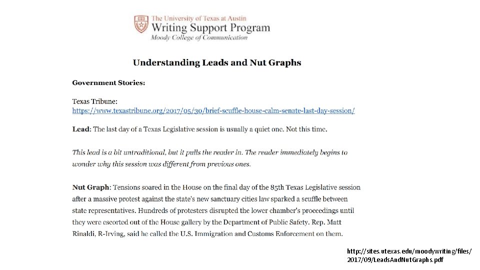 http: //sites. utexas. edu/moodywriting/files/ 2017/09/Leads. And. Nut. Graphs. pdf 