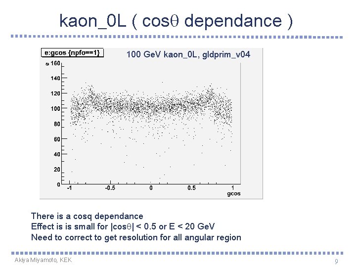 kaon_0 L ( cosq dependance ) 100 Ge. V kaon_0 L, gldprim_v 04 There