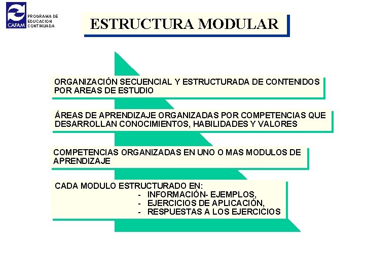 PROGRAMA DE EDUCACION CONTINUADA ESTRUCTURA MODULAR ORGANIZACIÓN SECUENCIAL Y ESTRUCTURADA DE CONTENIDOS POR AREAS