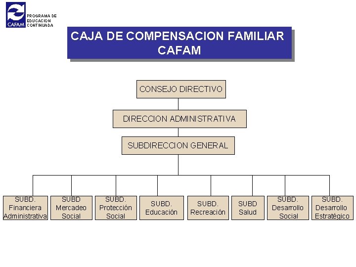 PROGRAMA DE EDUCACION CONTINUADA CAJA DE COMPENSACION FAMILIAR CAFAM CONSEJO DIRECTIVO DIRECCION ADMINISTRATIVA SUBDIRECCION