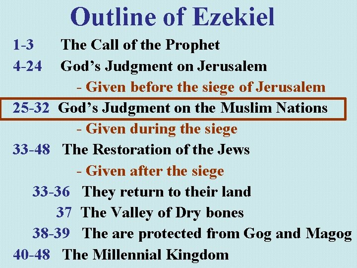 Outline of Ezekiel 1 -3 4 -24 The Call of the Prophet God’s Judgment