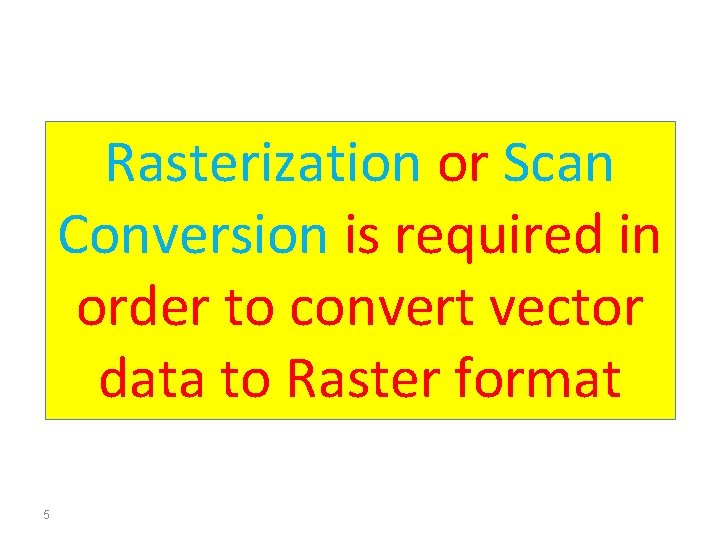 Rasterization or Scan Conversion is required in order to convert vector data to Raster