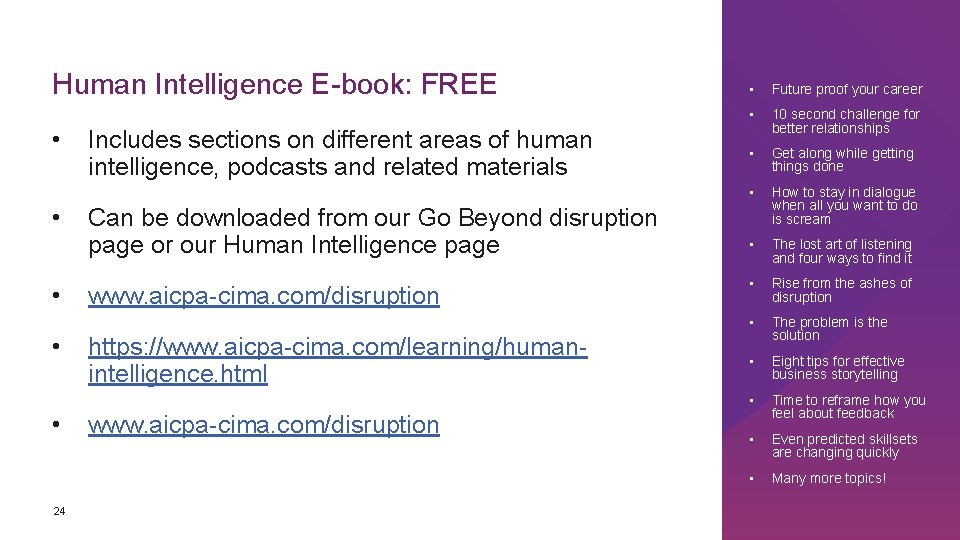 Human Intelligence E-book: FREE • • • 24 Includes sections on different areas of