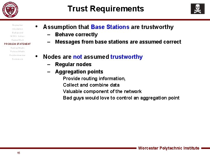 Trust Requirements Biographies Introduction • Background Assumption that Base Stations are trustworthy – Behave