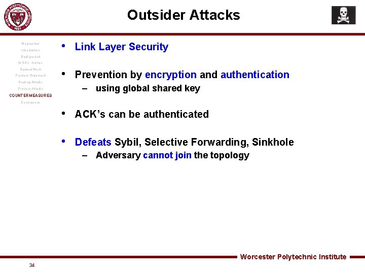 Outsider Attacks Biographies Introduction • Link Layer Security • Prevention by encryption and authentication