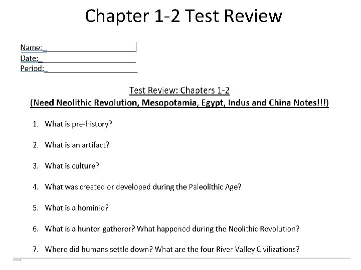 Chapter 1 -2 Test Review 