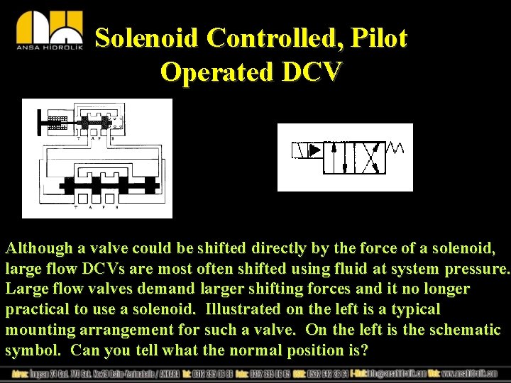 Solenoid Controlled, Pilot Operated DCV Although a valve could be shifted directly by the
