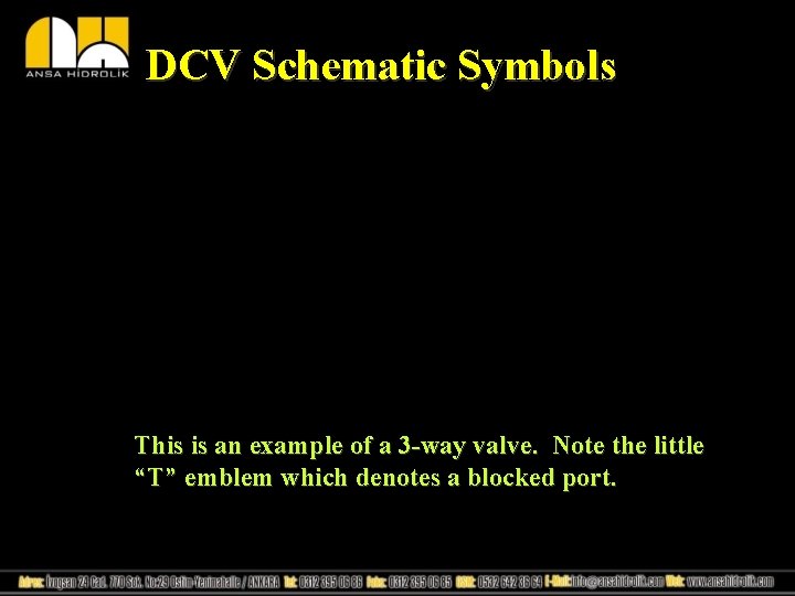DCV Schematic Symbols This is an example of a 3 -way valve. Note the