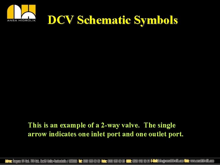 DCV Schematic Symbols This is an example of a 2 -way valve. The single