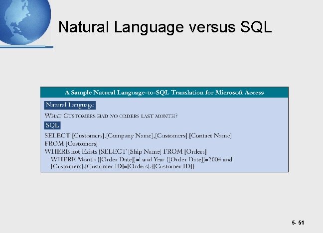 Natural Language versus SQL 5 - 51 