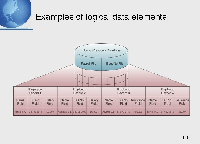 Examples of logical data elements 5 - 8 