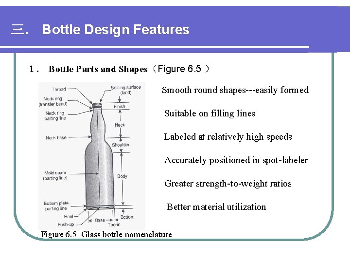 三. Bottle Design Features 1. Bottle Parts and Shapes(Figure 6. 5 ) Smooth round 三. Bottle Design Features 1. Bottle Parts and Shapes(Figure 6. 5 ) Smooth round