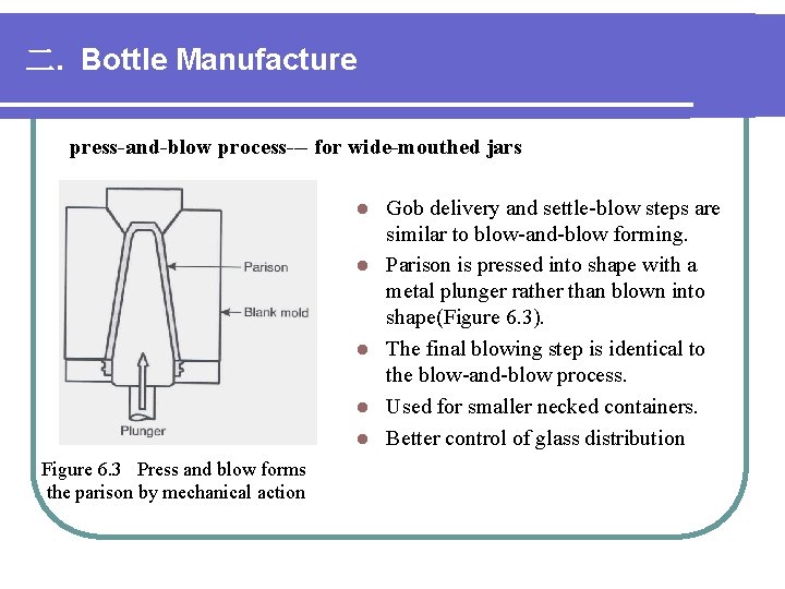 二. Bottle Manufacture press-and-blow process--- for wide-mouthed jars l l l Figure 6. 3 二. Bottle Manufacture press-and-blow process--- for wide-mouthed jars l l l Figure 6. 3