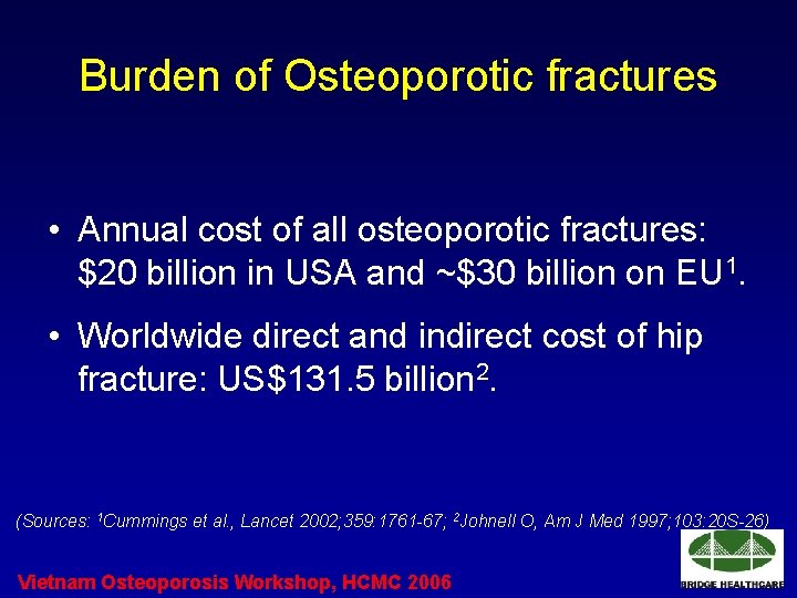 Burden of Osteoporotic fractures • Annual cost of all osteoporotic fractures: $20 billion in