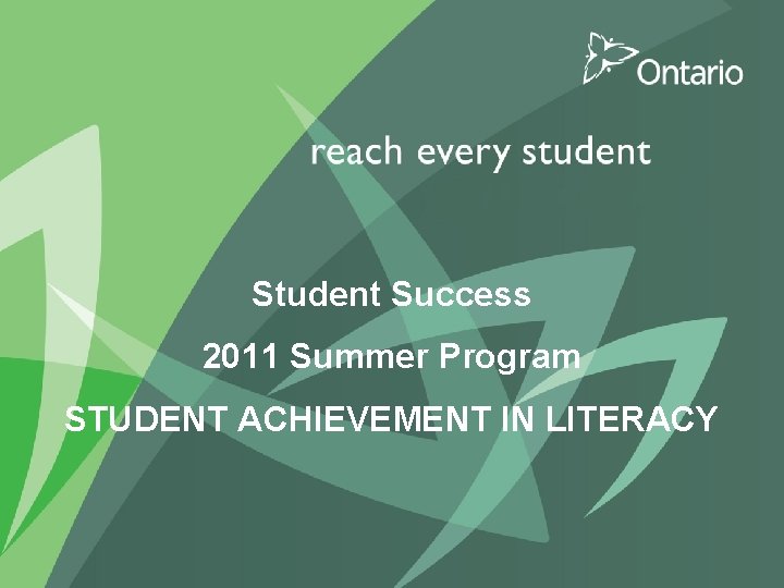 PUT TITLE HERE Student Success 2011 Program 2011 Summer Program STUDENT ACHIEVEMENT IN LITERACY