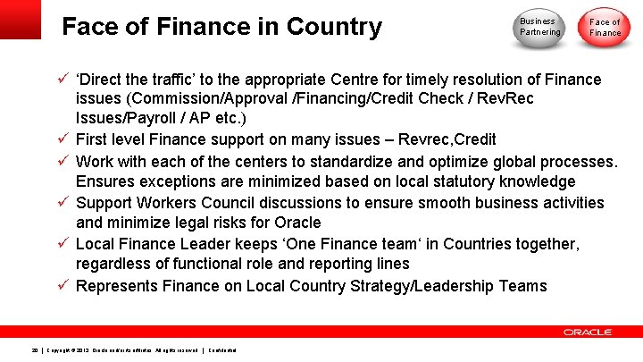 Face of Finance in Country Business Partnering Face of Finance ü ‘Direct the traffic’