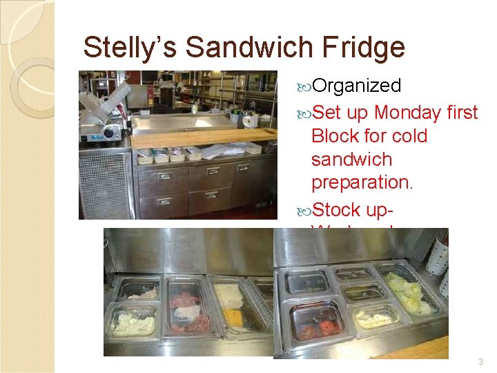 Stelly’s Sandwich Fridge Organized Set up Monday first Block for cold sandwich preparation. Stock