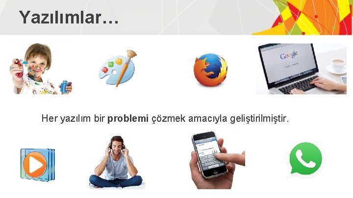 Yazılımlar… Her yazılım bir problemi çözmek amacıyla geliştirilmiştir. 