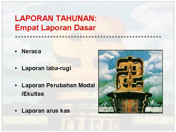 LAPORAN TAHUNAN: Empat Laporan Dasar • Neraca • Laporan laba-rugi • Laporan Perubahan Modal