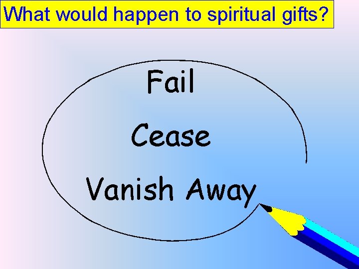 What would happen to spiritual gifts? Fail Cease Vanish Away 