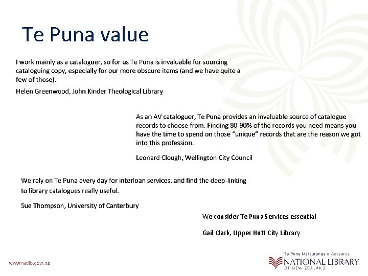Te Puna value We consider Te Puna Services essential Gail Clark, Upper Hutt City