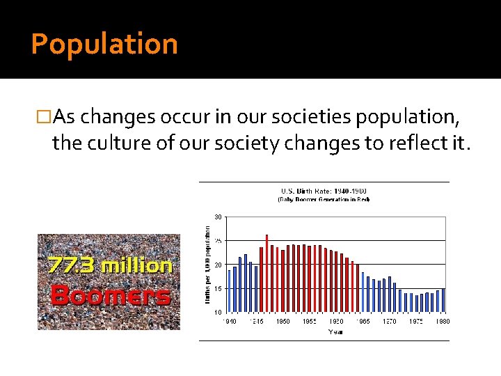 Population �As changes occur in our societies population, the culture of our society changes