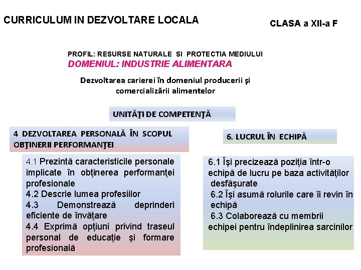 CURRICULUM IN DEZVOLTARE LOCALA CLASA a XII-a F PROFIL: RESURSE NATURALE SI PROTECTIA MEDIULUI