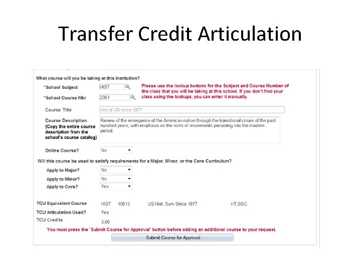 Transfer Credit Articulation 