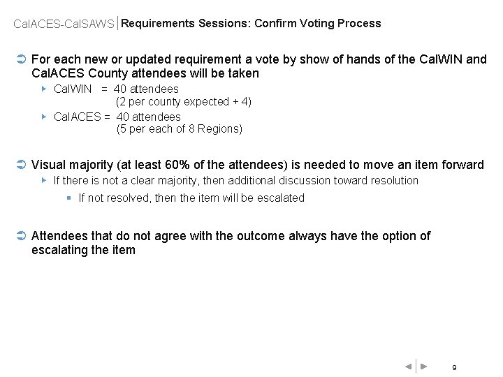 Cal. ACES-Cal. SAWS Requirements Sessions: Confirm Voting Process Ü For each new or updated