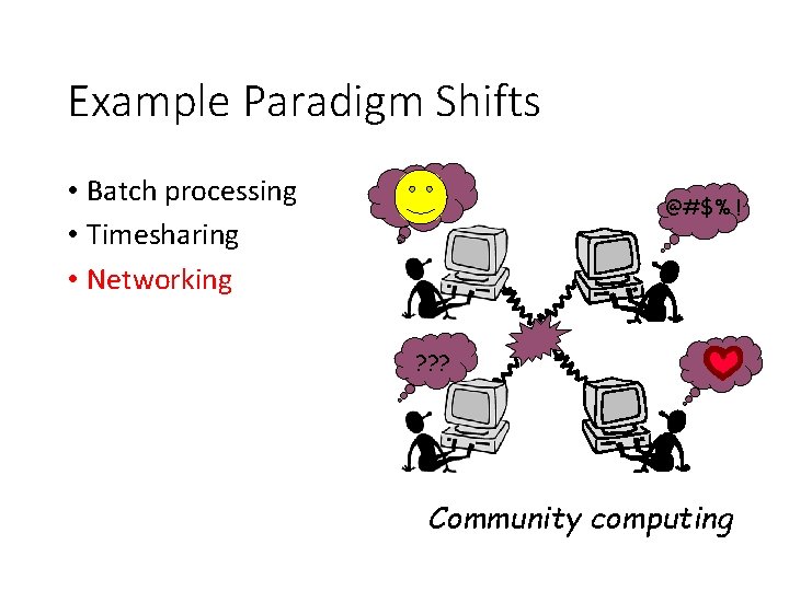 Example Paradigm Shifts • Batch processing • Timesharing • Networking @#$% ! ? ?