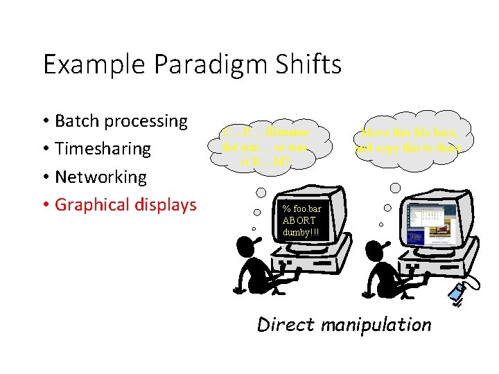 Example Paradigm Shifts • Batch processing • Timesharing • Networking • Graphical displays C…P…