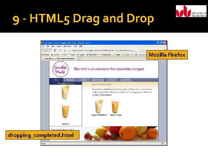 9 - HTML 5 Drag and Drop Mozilla Firefox shopping_completed. html 