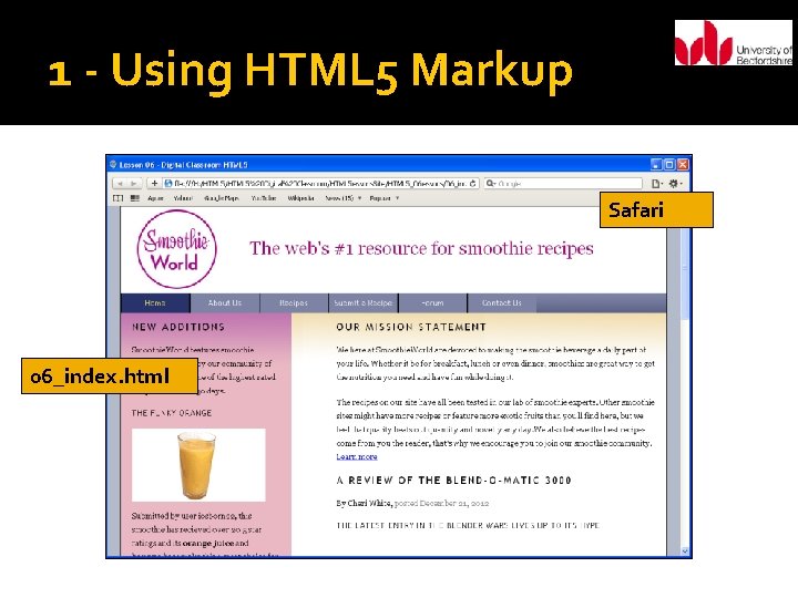 1 - Using HTML 5 Markup Safari 06_index. html 