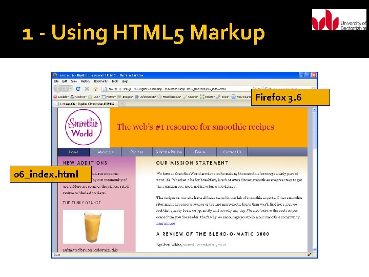 1 - Using HTML 5 Markup Firefox 3. 6 06_index. html 