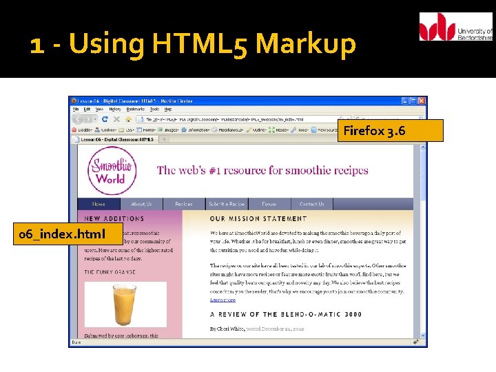 1 - Using HTML 5 Markup Firefox 3. 6 06_index. html 